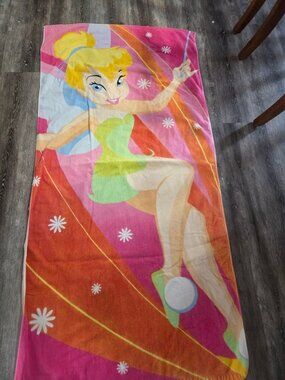 Disney Store Beach Towel Tinker Bell 30x60 Pink Green Kids Bath Pool Towel 2004